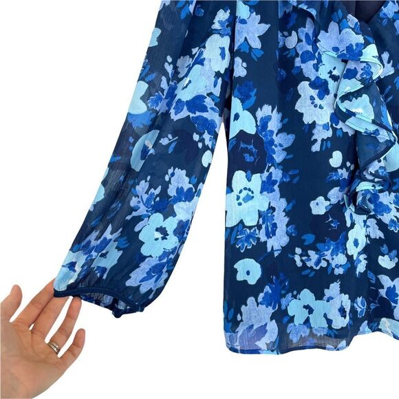 J. Crew floral ruffle v neck blouse‎ top Sz XS Blue - Picture 4 of 7